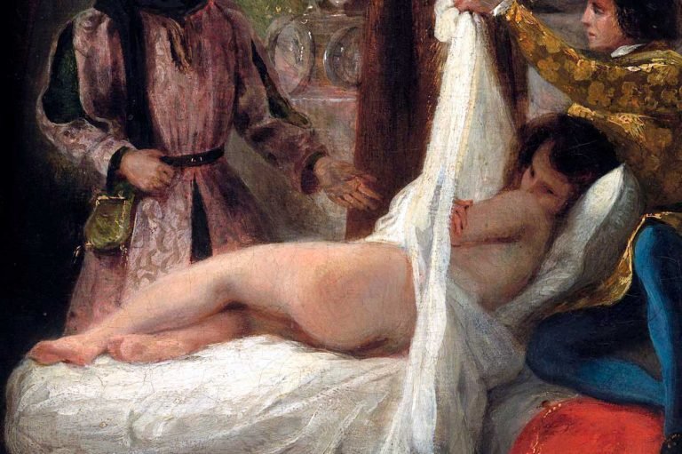 Eugene Delacroix: El duque de Orléans mostrando a su amante (detalle)